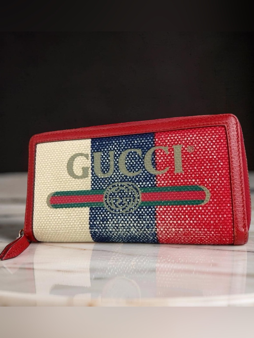 GUCCI Sylvie Stripe Signature Zip Around Wallet 😍❤️🔥